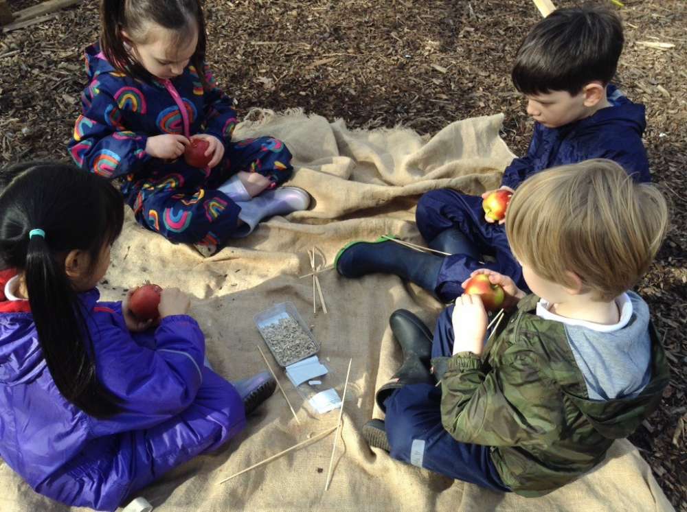 Reception Class Make Apple Feeders for the Birds